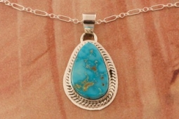 Genuine Kingman Blue Turquoise Sterling Silver Pendant